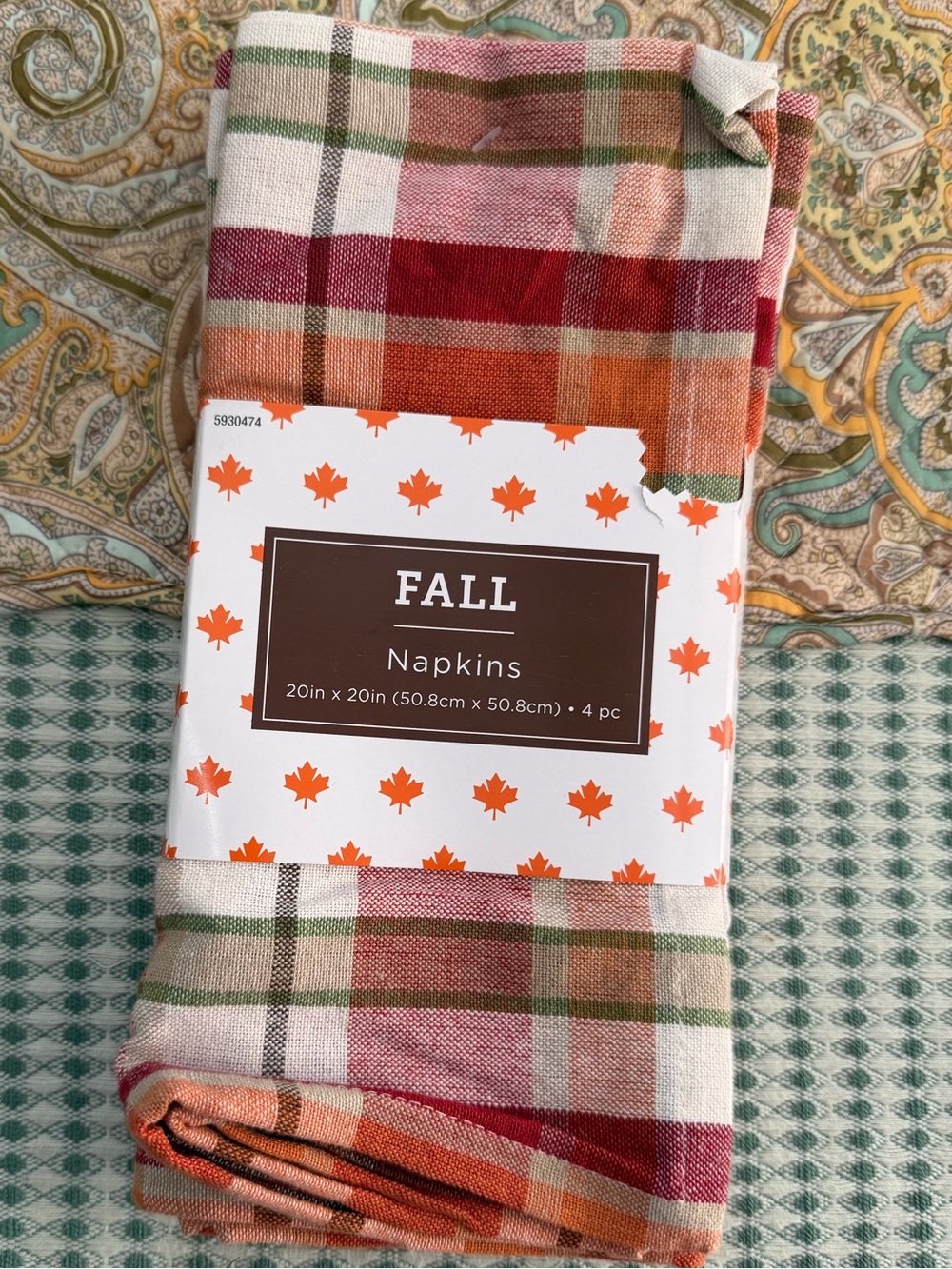 New Fall Plaid Cloth Napkins set of 4 Primitive Rustic Farmhouse 20x20 Fall Plai